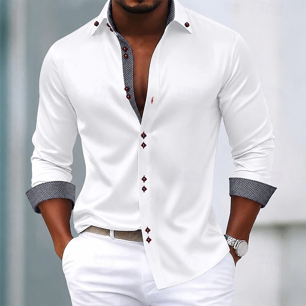 Men's Shirt Dress Shirt Non Iron Shirt Button Up Shirt Color Block Casual Daily Light Blue Black White Pink Long Sleeve Turndown All Seasons Clothing Apparel Patchwork 2026 - $31.99 –P6