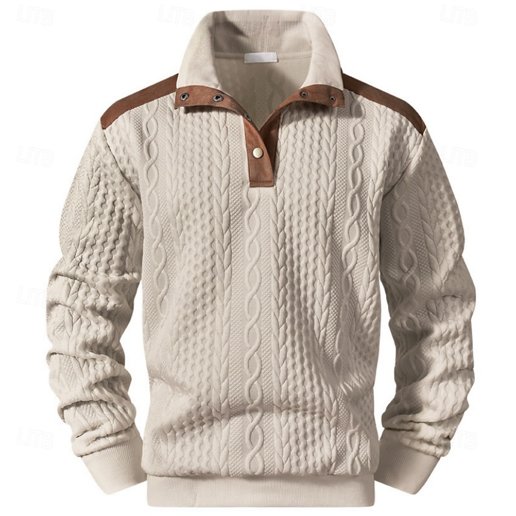 Men's Jacquard Sweatshirt Button Up Sweatshirts Pullover White Khaki Black High Neck Color Block Patchwork Daily Sports & Outdoor Holiday Streetwear Sportswear Casual Fall Winter Clothing Apparel 2026 - $28.99 &ndash;P1