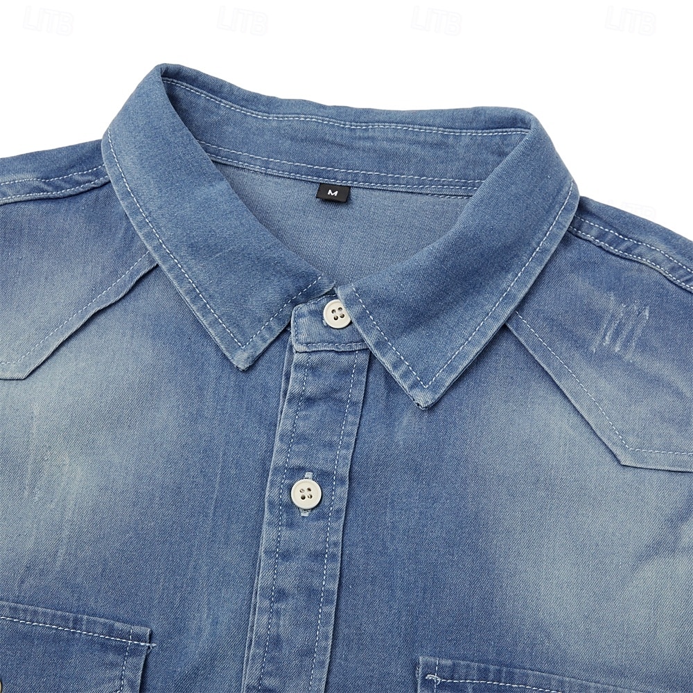 Men's Shirt Chambray Shirt Calico Shirt Button Up Shirt Casual Shirt Denim Shirt Denim Blue Black Dark Navy Blue Long Sleeve Plain Collar Daily Vacation Clothing Apparel Cotton Fashion Casual 2026 - $37.99 &ndash;P9