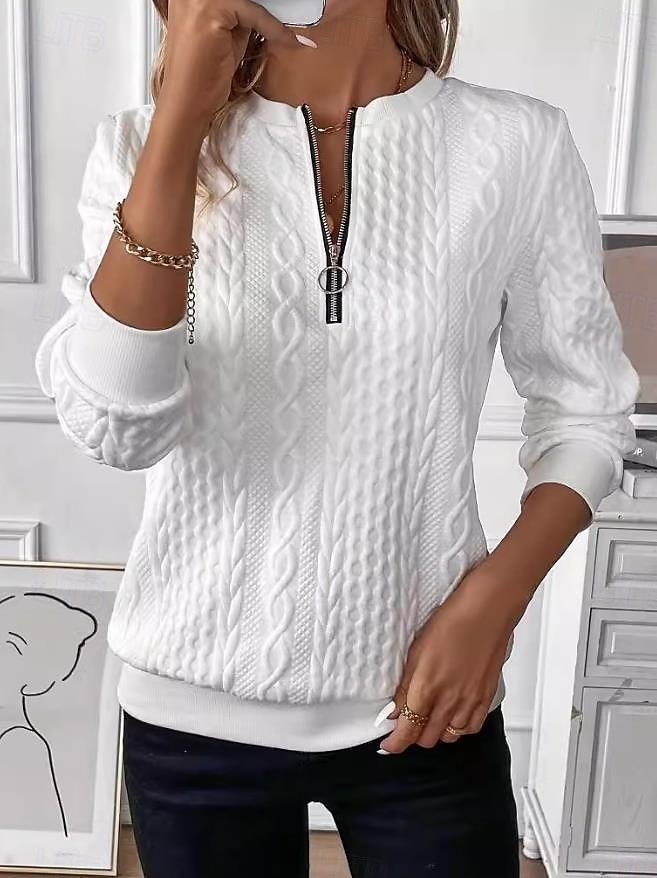 Women's Sweatshirt Elegant Modern Plain Work Crew Neck Zipper Loose Fit Long Sleeve Black White Pink Gray Spring Fall 2026 - $11.99 –P1