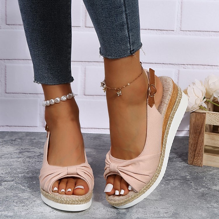 Women's Beige Slingback Espadrille Sandals with Bow Detail – Casual Summer Open-Toe Wedge Sandals 2026 - $26.99 –P5