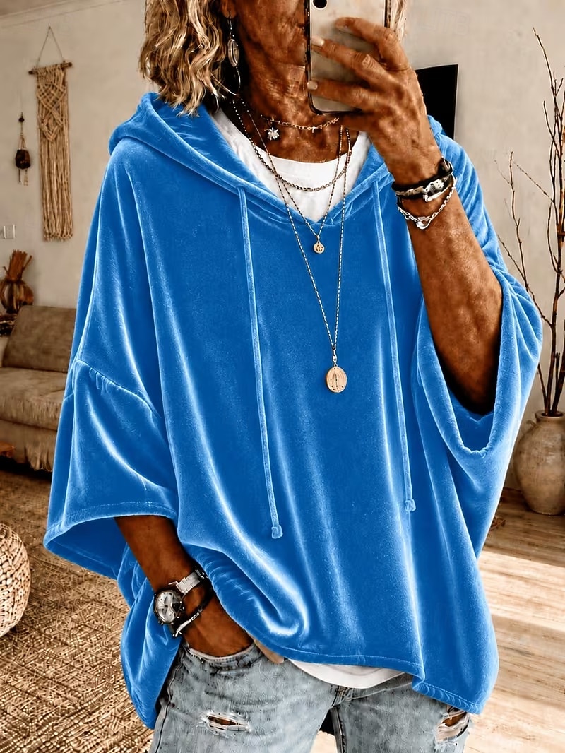 Women's Shirt Velvet Blouse Plain Vacation Fashion Modern 3/4 Sleeve Hooded Long Tops Casual White Pink Navy Blue Sky Blue khaki Fall 2026 - $27.99 &ndash;P3