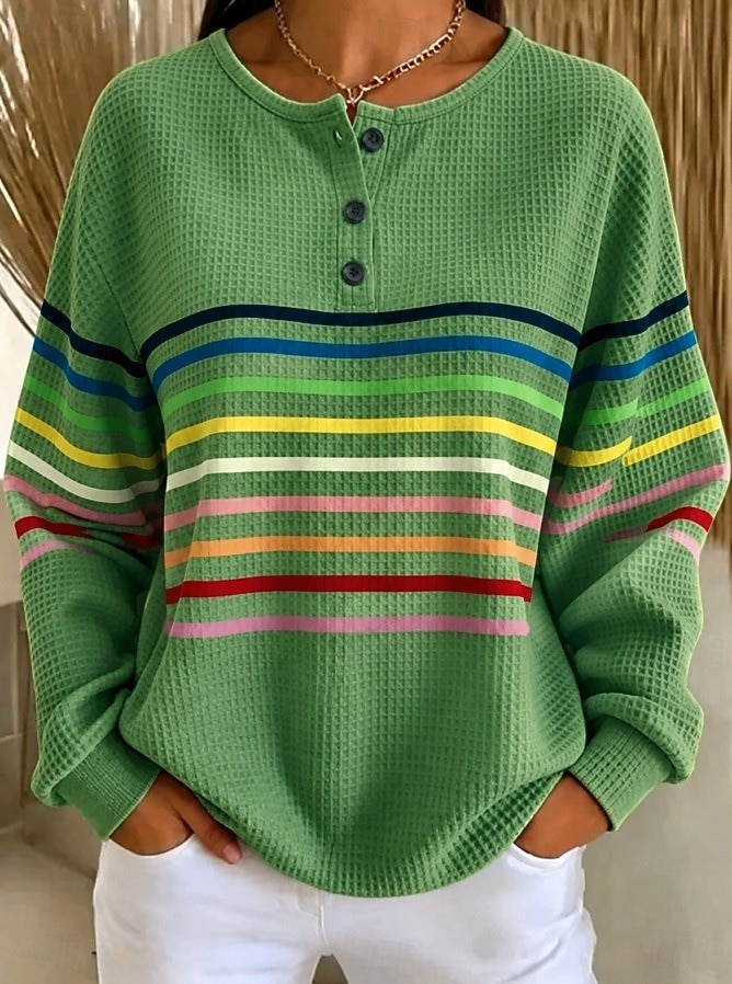 Women's Textured Pullover Sweatshirt Buttons Graphic Geometric Plaid Fashion Casual Print Long Sleeve Crew Neck Round Neck Regular Tops Casual Street Blue Pink Orange Green Summer Spring Fall 2026 - &euro;25.99 &ndash;P6