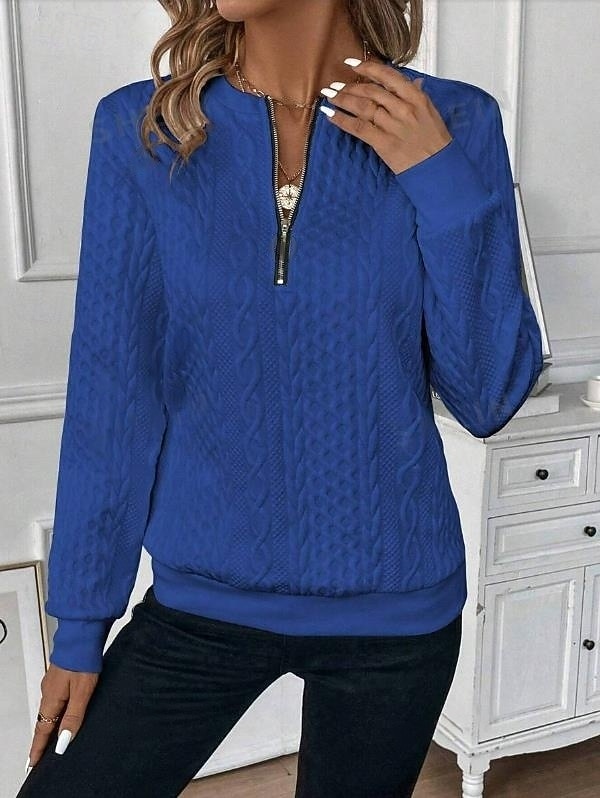 Women's Sweatshirt Elegant Modern Plain Work Crew Neck Zipper Loose Fit Long Sleeve Black White Pink Gray Spring Fall 2026 - $11.99 –P7