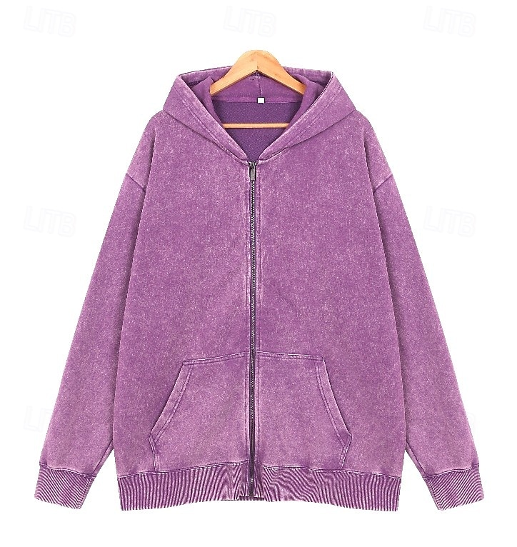 Women's Cotton Vintage wash Zip Up Hoodies Plain Active Vintage Casual Long Sleeve Hooded Regular Tops Casual Home Street Black Pink Light Purple Green Rose Red Spring Fall Winter 2026 - $39.99 &ndash;P20