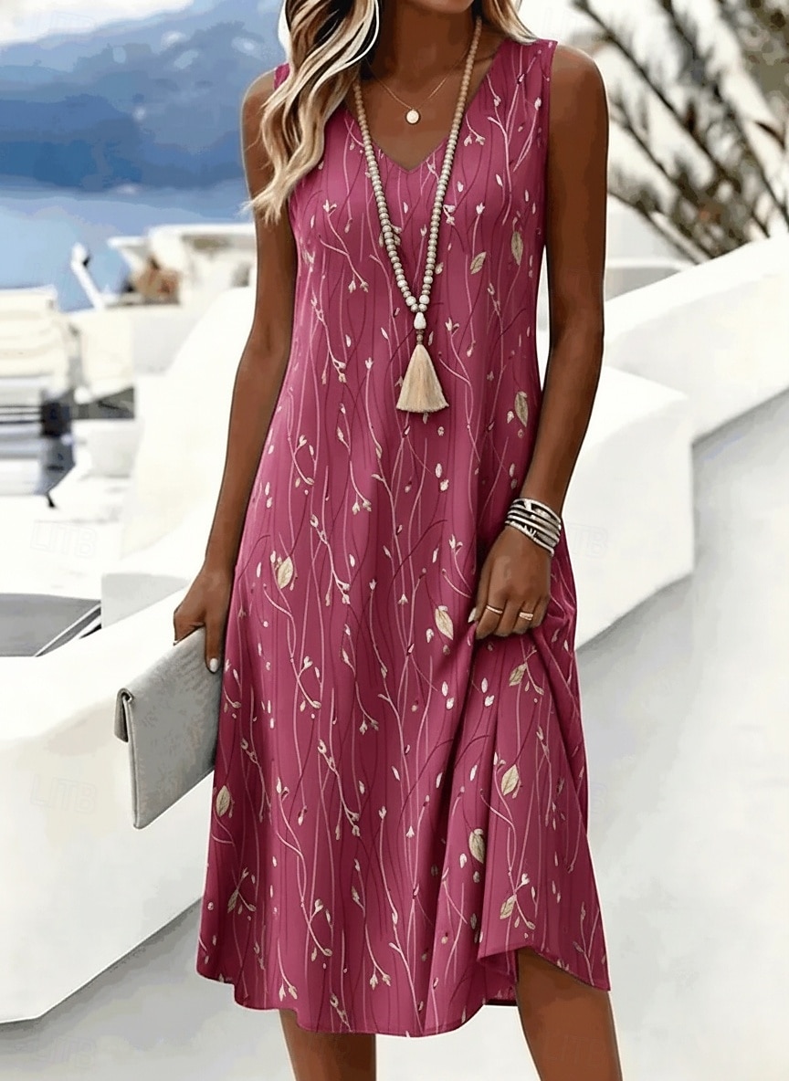 Women's Midi Dress Sundress A Line Dress Off The Shoulder Dress Vacation Holiday Regular Fit Floral Graphic Geometric Sleeveless V Neck Blue Red Green Summer Spring Fall Winter 2026 - $34.99 &ndash;P2