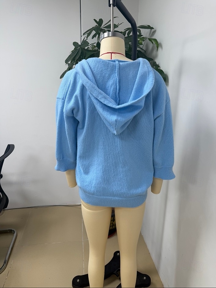 Women's Blue Button Up Cardigan Sweater Casual Long Sleeve Hooded Knit Pullover with Pockets 2026 - $37.99 &ndash;P7