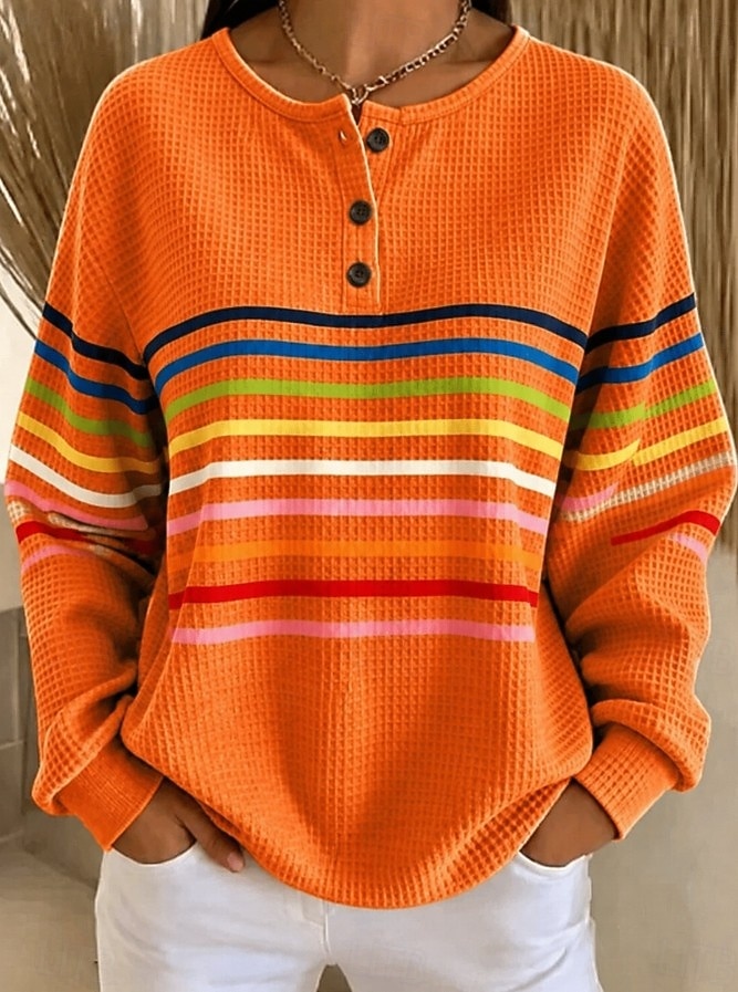 Women's Textured Pullover Sweatshirt Buttons Graphic Geometric Plaid Fashion Casual Print Long Sleeve Crew Neck Round Neck Regular Tops Casual Street Blue Pink Orange Green Summer Spring Fall 2026 - &euro;25.99 &ndash;P7