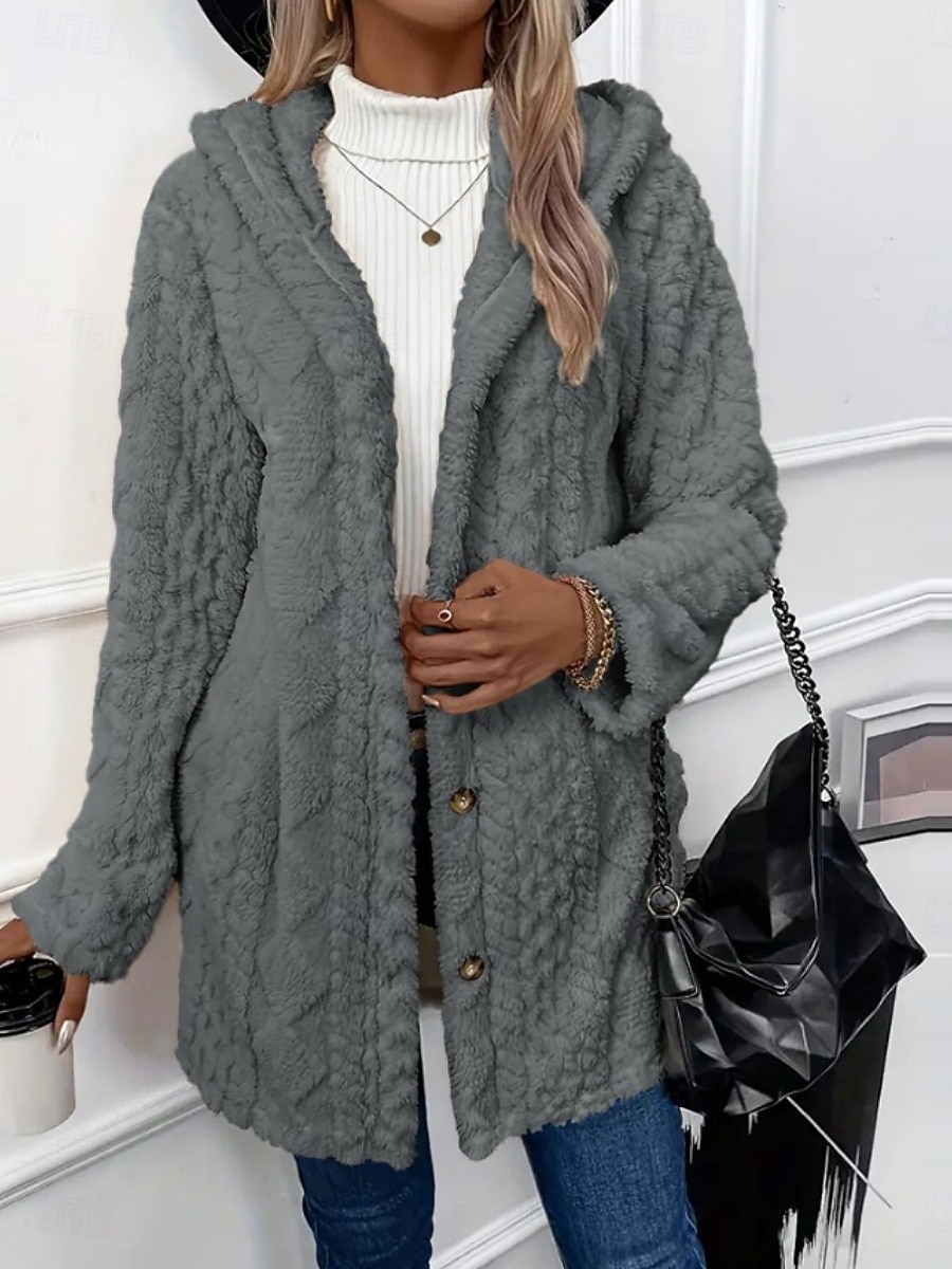 Women's Sherpa Jacket Casual Jacket Comfortable Breathable Pocket Buttons Casual Plain Casual Vacation Street Daily Wear Open Front Regular Hooded Regular Fit Long Sleeve Outerwear Black White Pink 2026 - $14.99 &ndash;P21