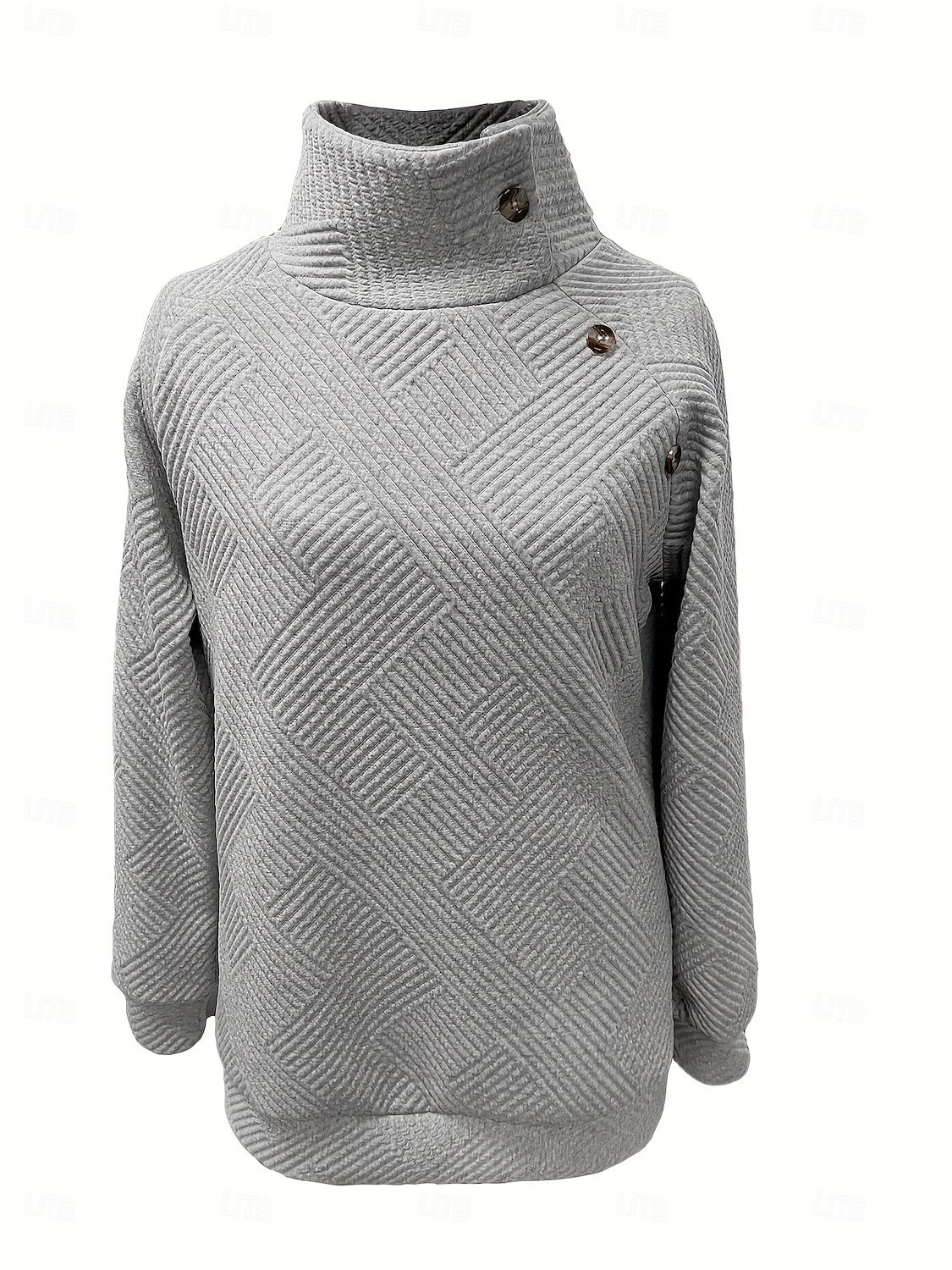 Women's Textured Pullover Sweatshirt Patchwork Buttons Vintage Long Sleeve High Neck Long Tops Casual claret Black Gray Fall Winter 2026 - $27.99 &ndash;P1