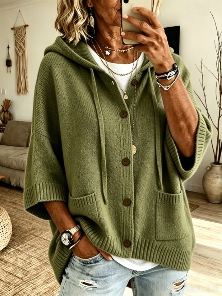 Women's Blue Button Up Cardigan Sweater Casual Long Sleeve Hooded Knit Pullover with Pockets 2026 - $37.99 &ndash;P3