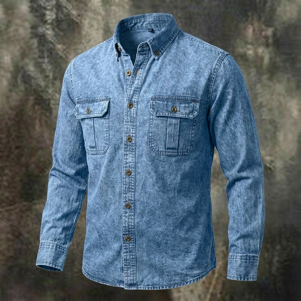 Men Shirt Garment Dyed Acid Wash Shirt Blue Black Red Purple Green Long Sleeve Plain Shirt Collar Casual Daily Front Pocket Clothing Apparel Elegant Fashion Casual 2026 - $33.99 –P4