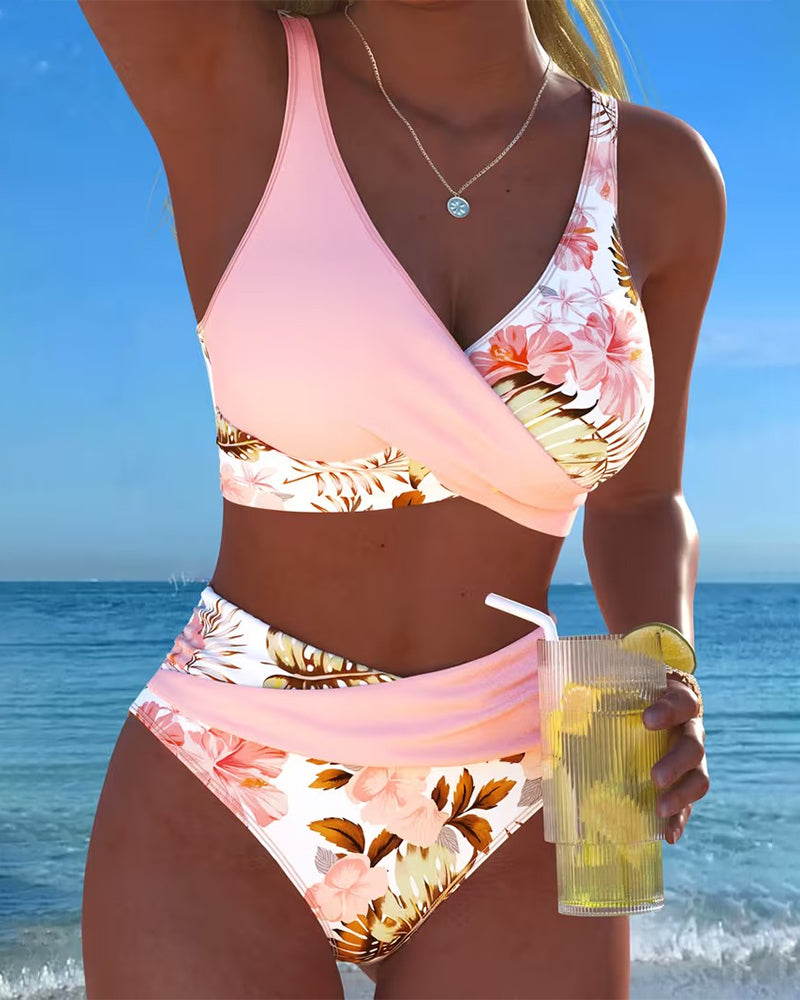 Floral Print Bikini in Contrasting Pattern