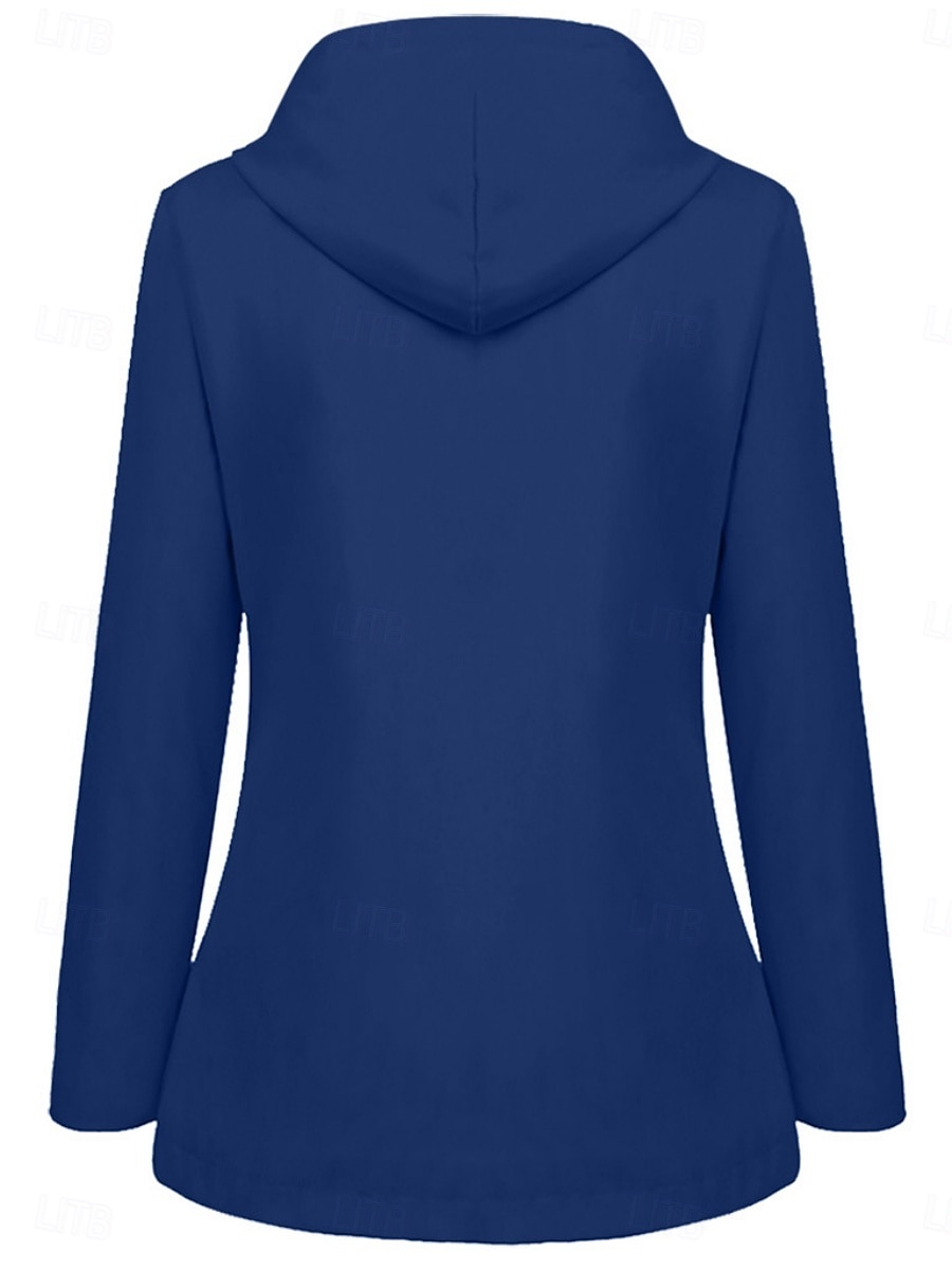Women's Hoodie Jacket Waterproof Comfortable Pocket Buttons Casual Plain Vacation Street Casual Daily Wear Single Breasted Regular Hooded Regular Fit Long Sleeve Outerwear Yellow Red Navy Blue Spring 2026 - $41.99 &ndash;P6