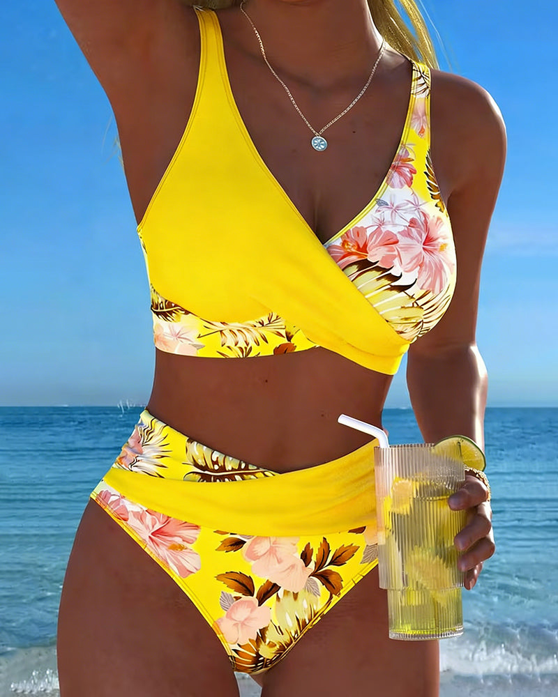 Floral Print Bikini in Contrasting Pattern