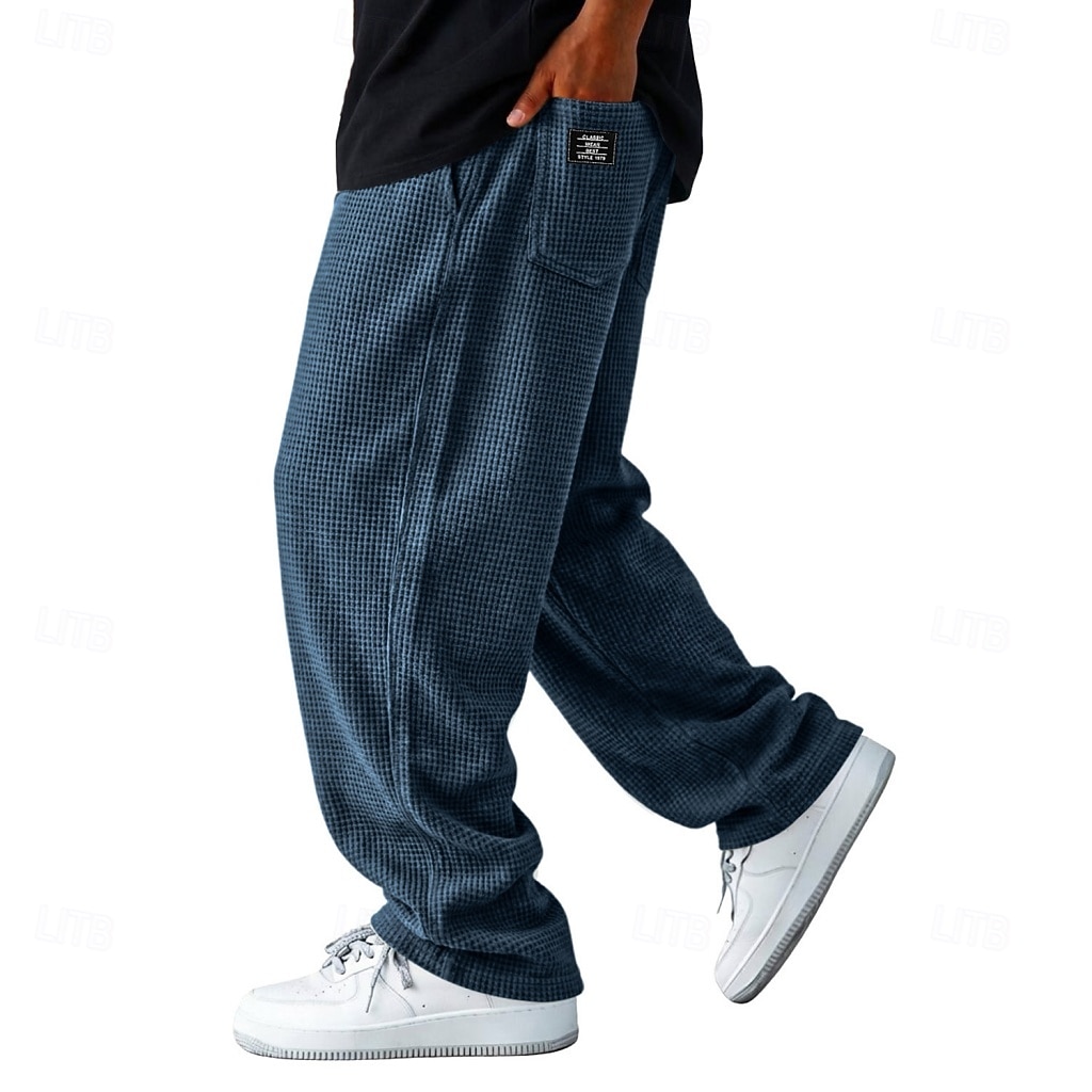 Men's Trousers Casual Pants Waffle Pants Drawstring Pocket Elastic Waist Plain Comfort Soft Casual Daily Outdoor Vacation Fashion Blue White Micro-elastic 2026 - $31.99 &ndash;P5