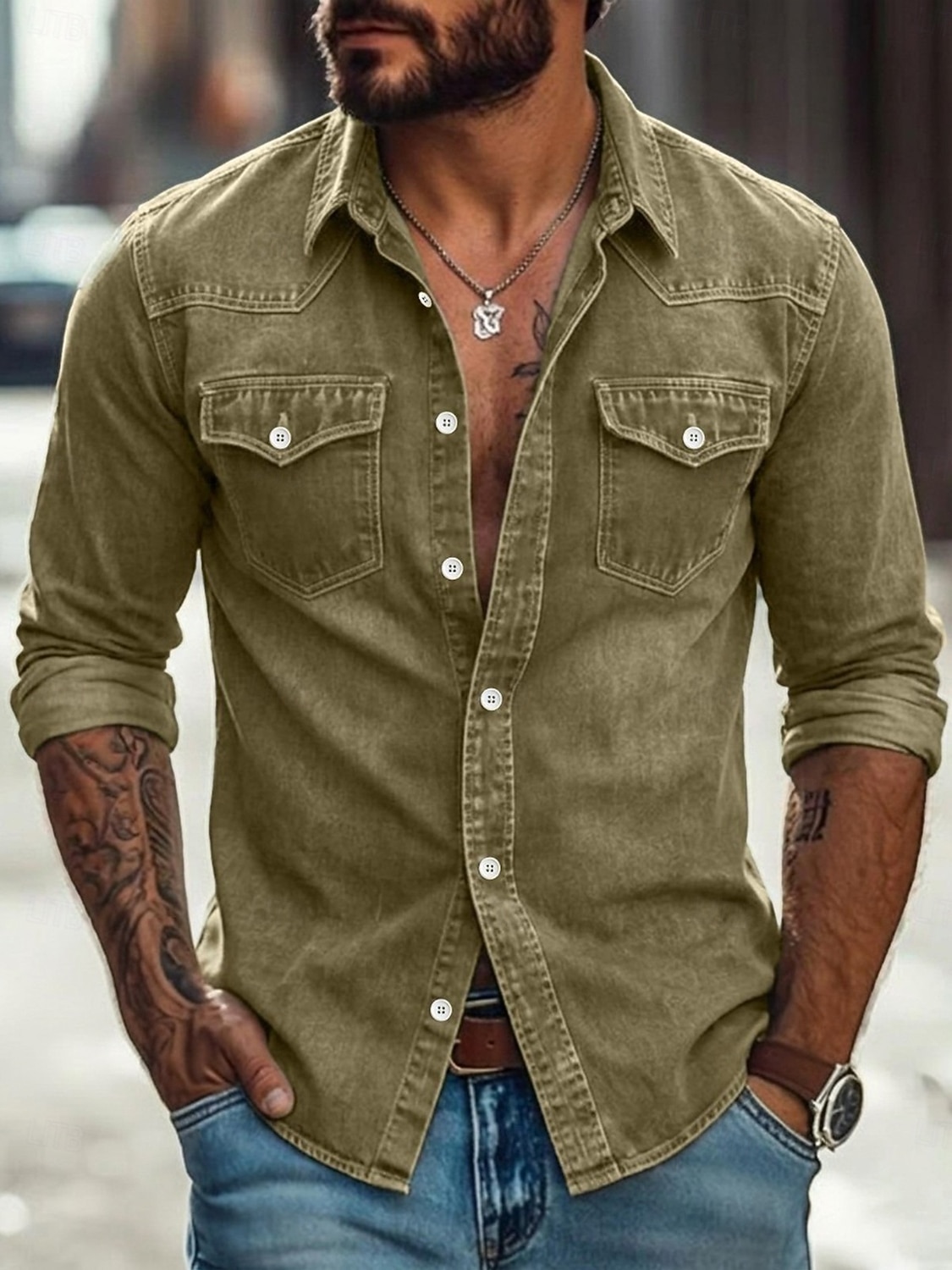 SoftFade&trade; Men Shirt Casual Shirt Work Shirt Western Shirt Button Up Shirt Garment Dyed Blue Black Red Green Long Sleeve Plain Shirt Collar Casual Daily Front Pocket Clothing Apparel Cotton 2026 - $32.99 &ndash;P8