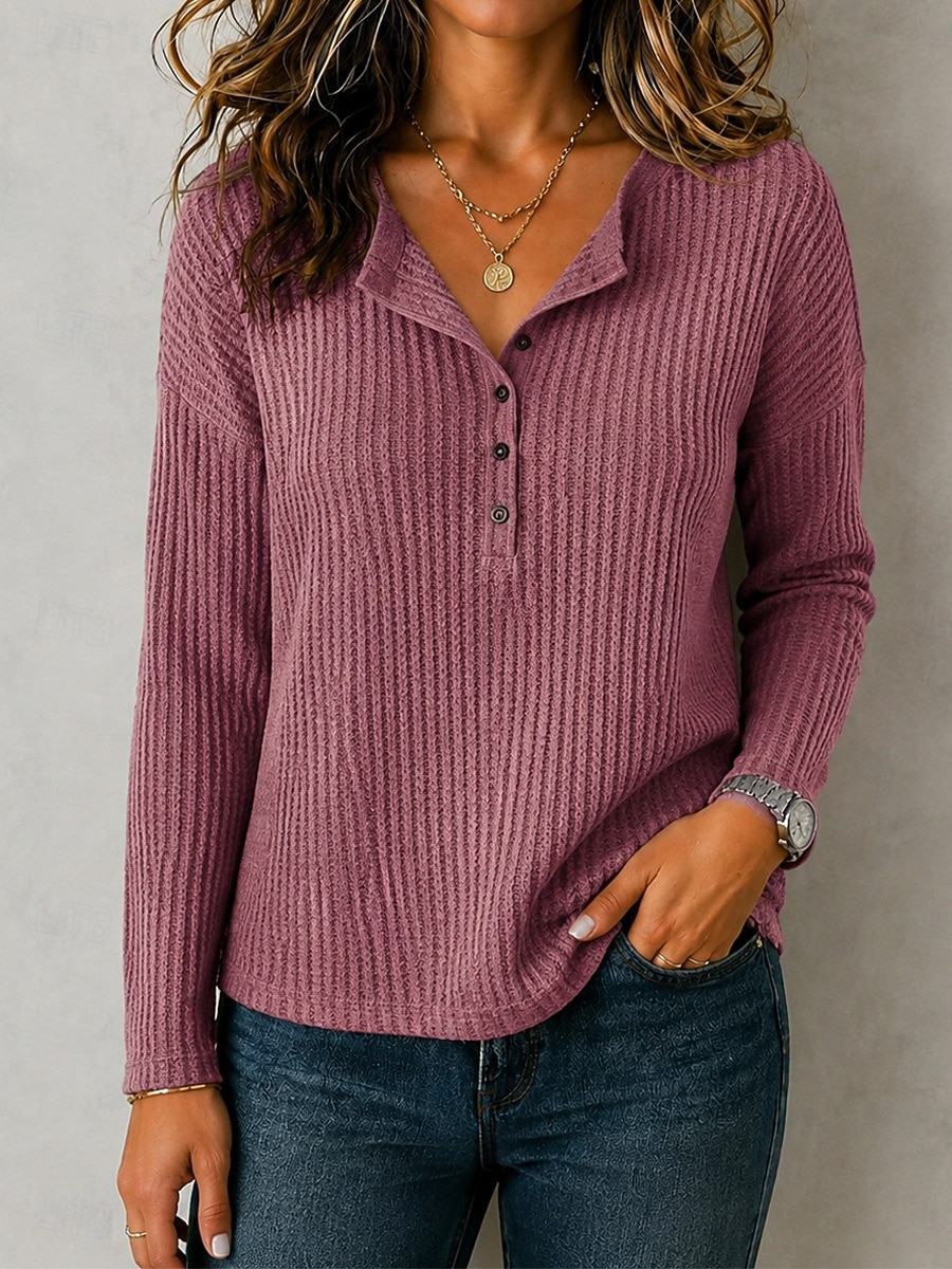 Women's Tunic Graphic Flag Plain Fashion Stylish Classic Long Sleeve Crew Neck Henley Regular Tops Casual White Khaki Pink Fuchsia Gray Spring Fall 2026 - $17.49 &ndash;P6