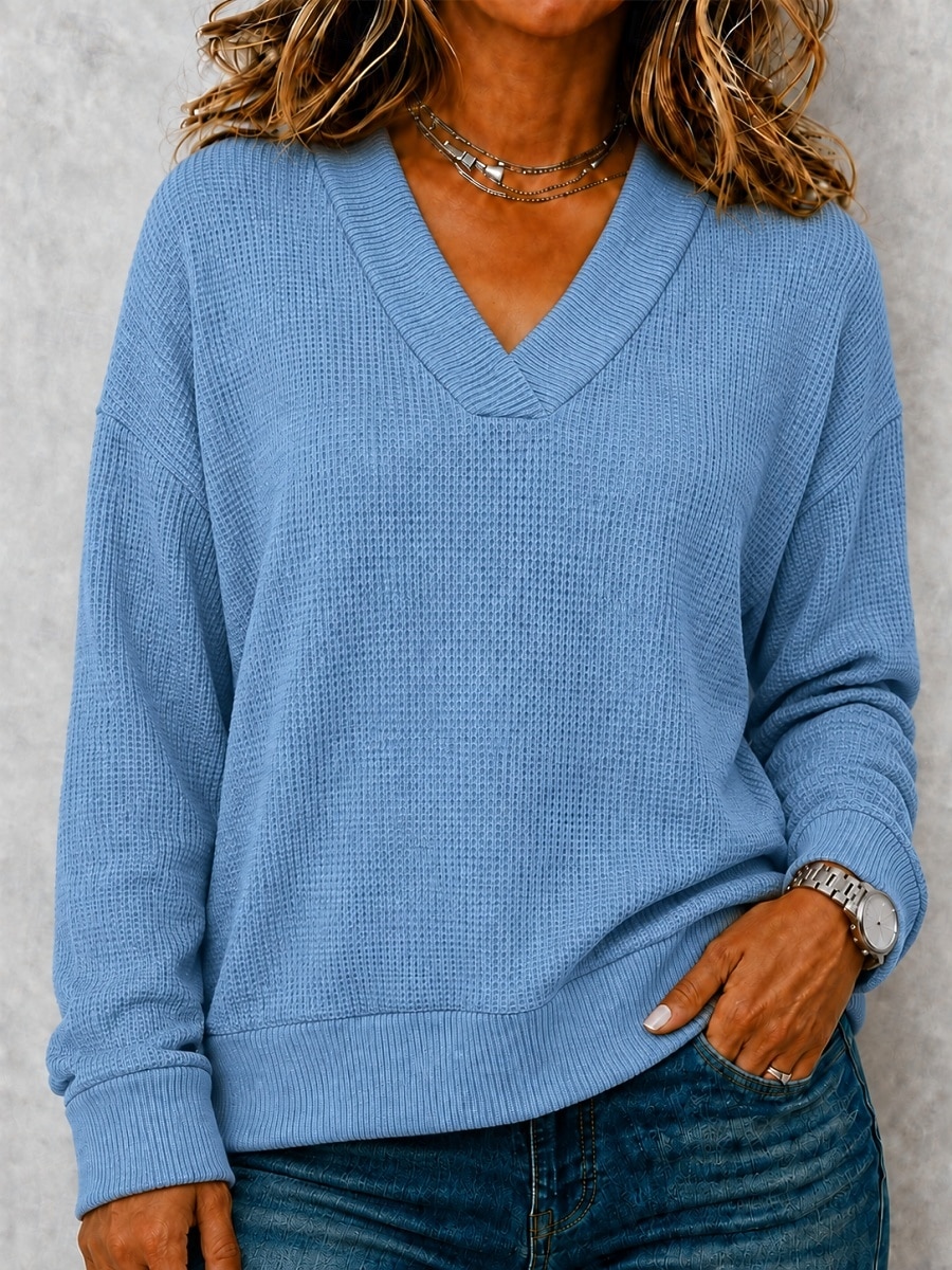 Halloween Women's Waffle Shirt Knit Shirts Plain Fashion Stylish Classic Long Sleeve V Neck Regular Tops Casual Daily Going out Blue Pink Wine Brown Green Fall Winter 2026 - $25.99 &ndash;P2