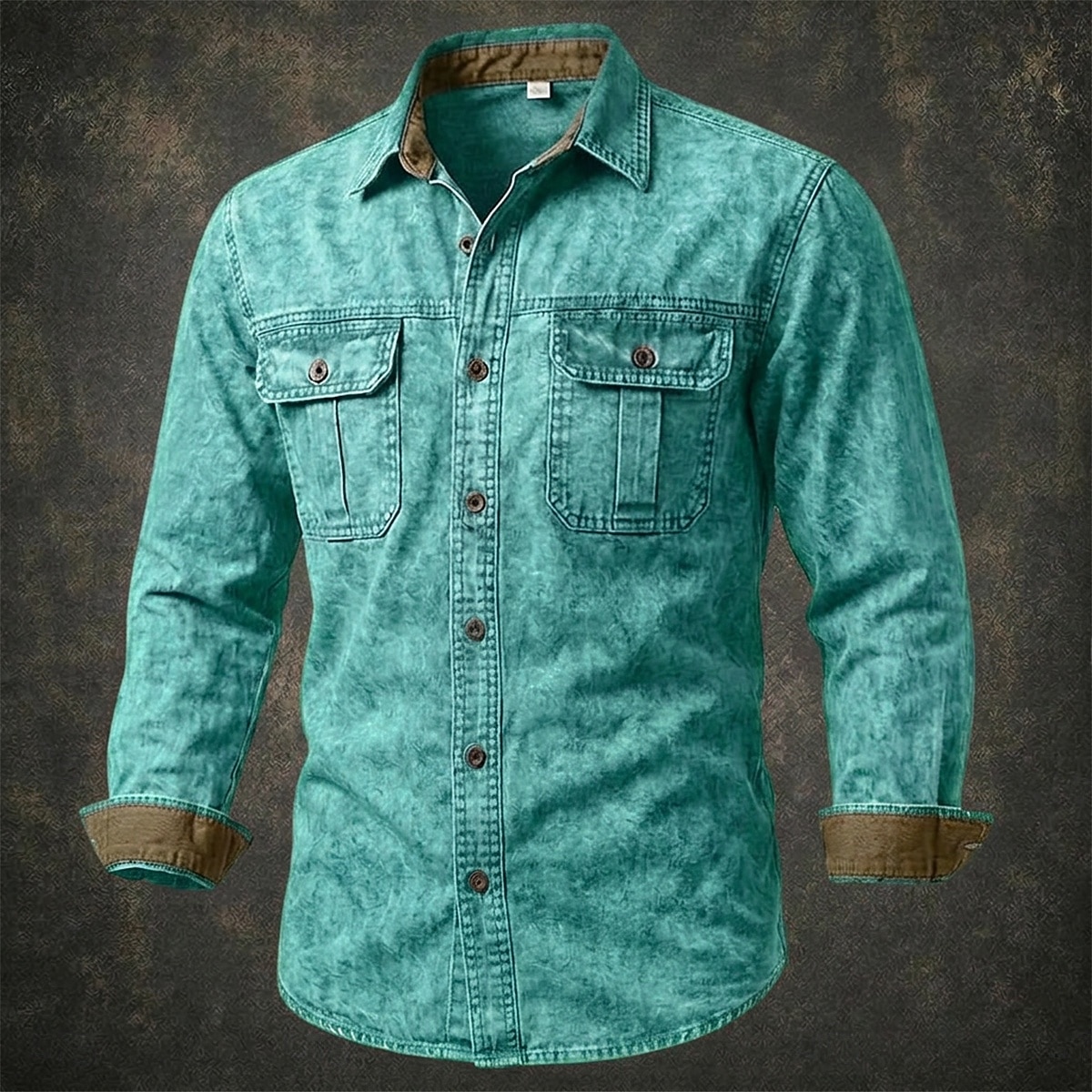 SoftFade&trade; Men Shirt Western Shirt Garment Dyed Acid Wash Shirt Blue Black Red Purple Green Long Sleeve Plain Shirt Collar Casual Daily Patchwork Clothing Apparel Elegant Fashion Casual 2026 - $33.99 &ndash;P6