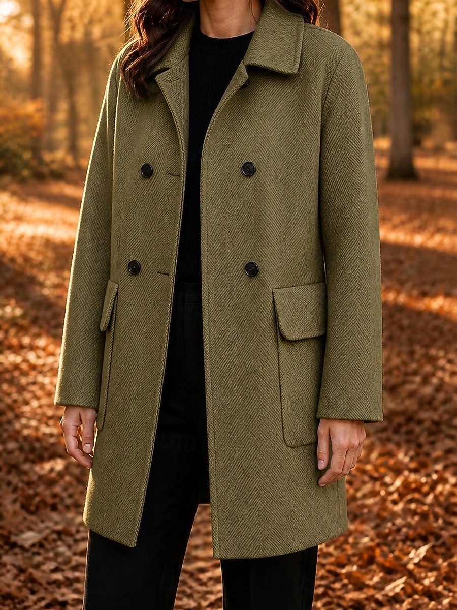 Women's Overcoat Peacoat Warm Pocket Buttons Elegant Classic Solid Color Casual Long Turndown Long Sleeve Outerwear Black Red Camel Fall Winter 2026 - &euro;43.99 &ndash;P6