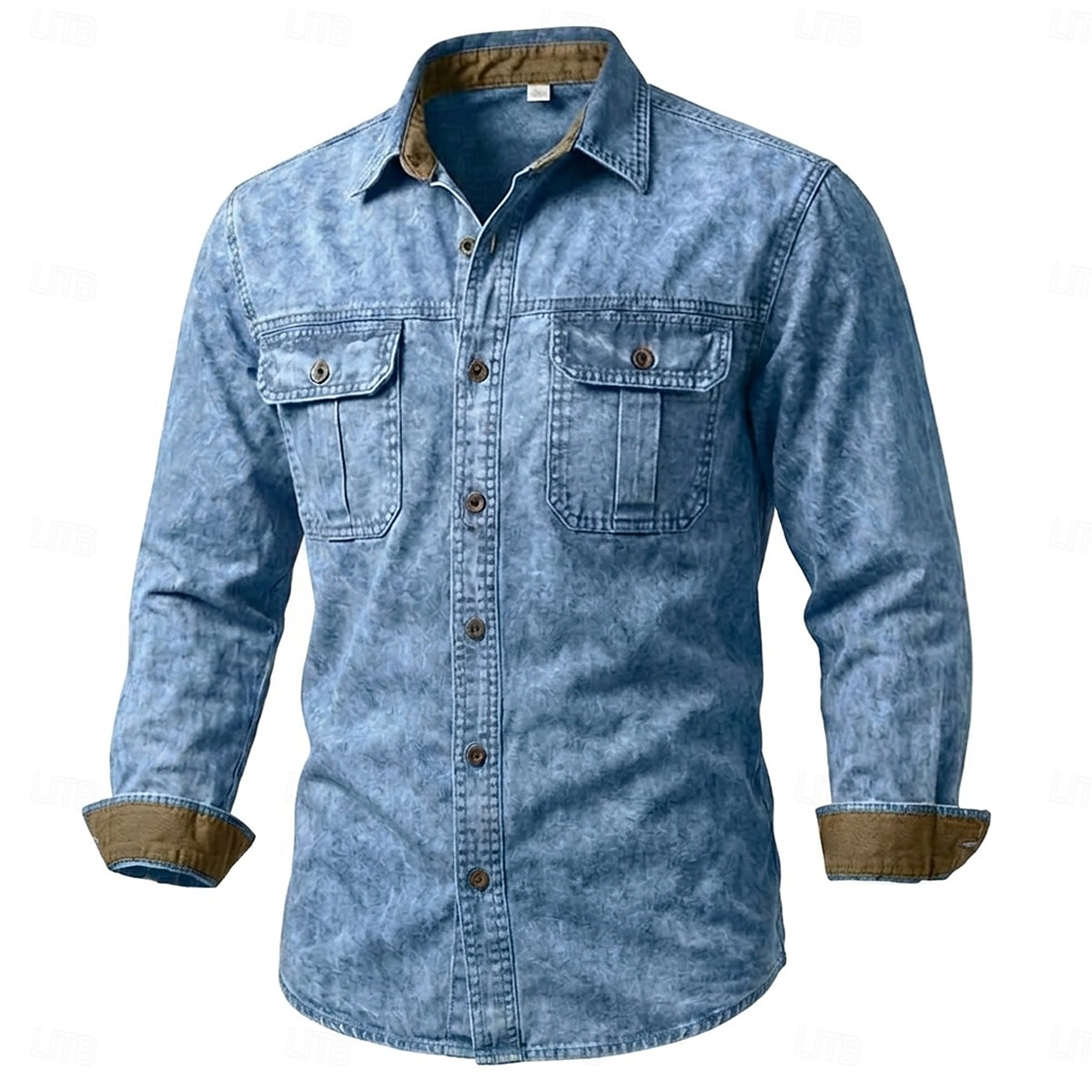 SoftFade&trade; Men Shirt Western Shirt Garment Dyed Acid Wash Shirt Blue Black Red Purple Green Long Sleeve Plain Shirt Collar Casual Daily Patchwork Clothing Apparel Elegant Fashion Casual 2026 - $33.99 &ndash;P1