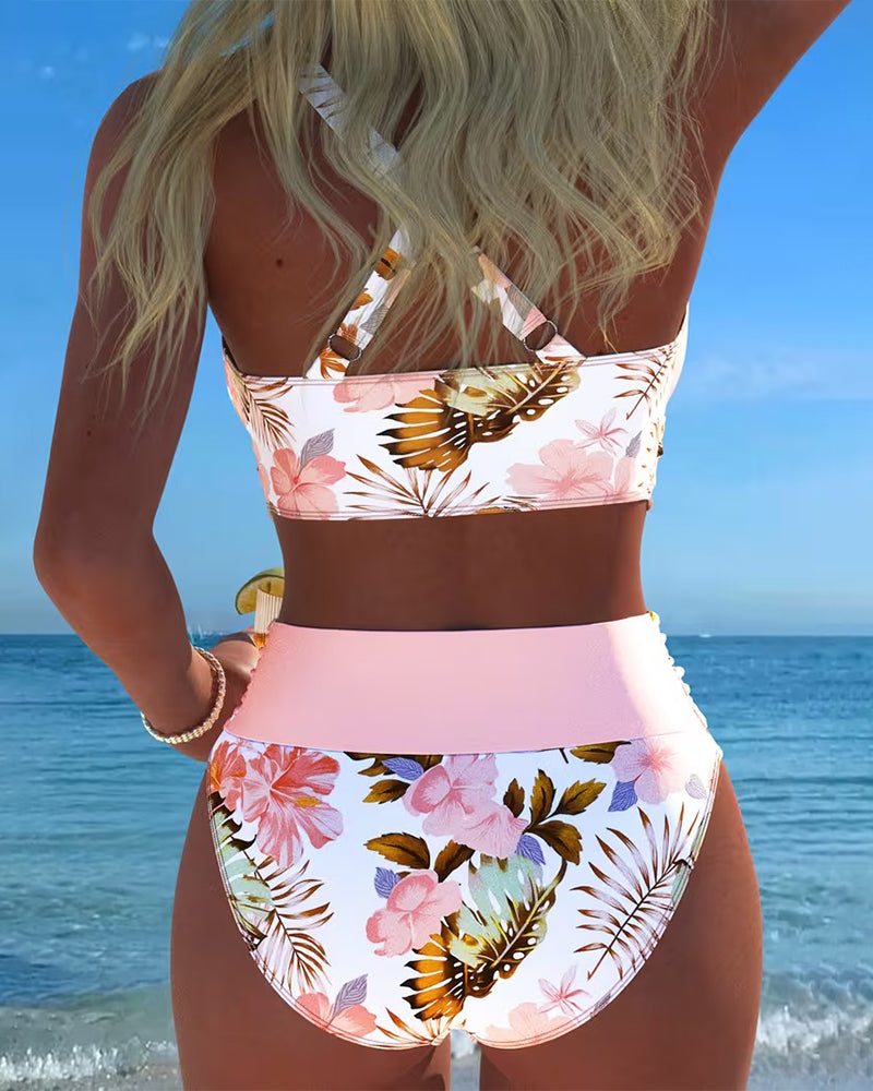 Floral Print Bikini in Contrasting Pattern