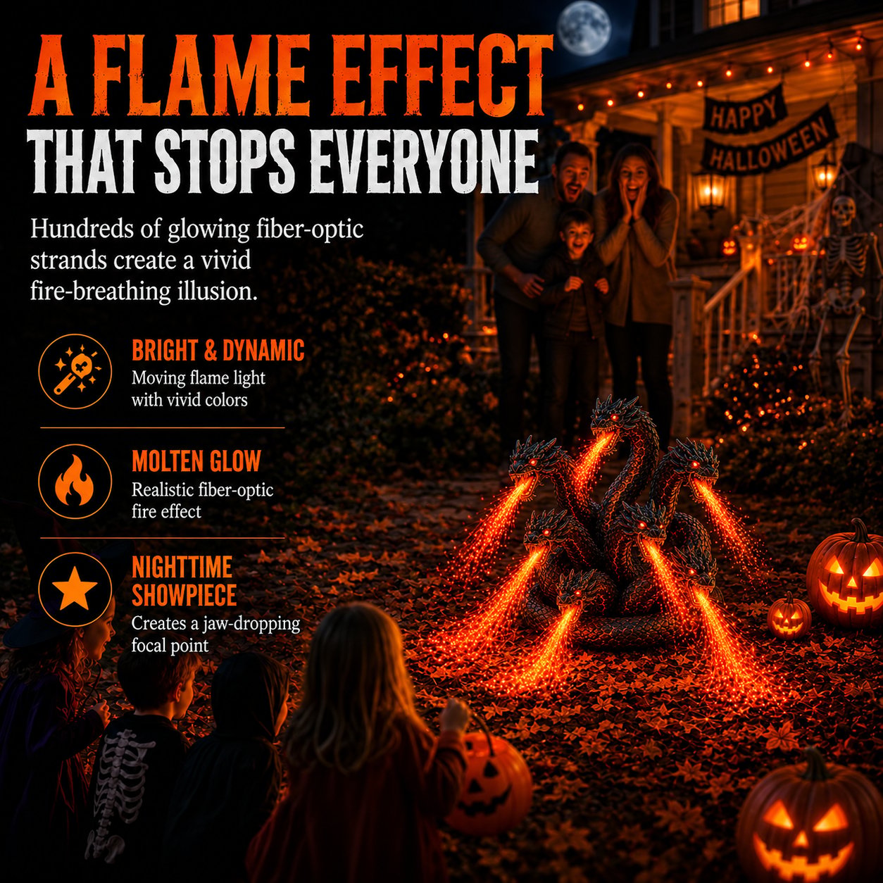 🔥🐉 Fire-breathing Orochi solar garden light – Epic Halloween decoration: multi-headed dragon