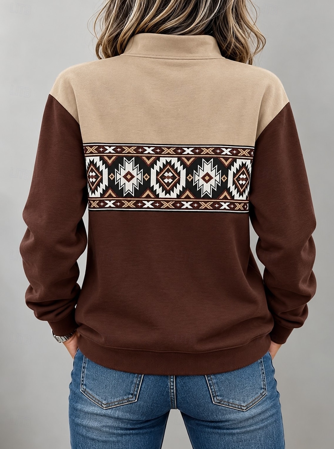 Women's Pullover Sweatshirt Zipper Floral Graphic Vintage Western Retro Long Sleeve High Neck Half Zip Regular Tops Casual Dailywear Holiday Blue Yellow Pink Orange Brown Spring Fall Winter 2026 - &euro;27.99 &ndash;P2