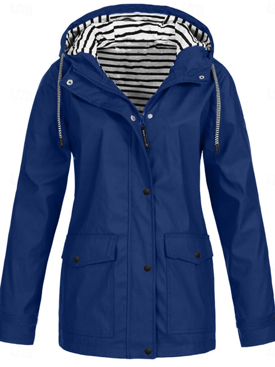Women's Hoodie Jacket Waterproof Comfortable Pocket Buttons Casual Plain Vacation Street Casual Daily Wear Single Breasted Regular Hooded Regular Fit Long Sleeve Outerwear Yellow Red Navy Blue Spring 2026 - $41.99 &ndash;P7