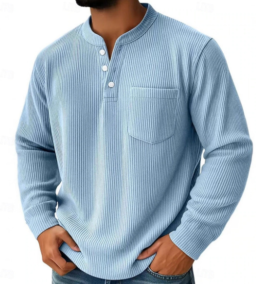 Men's Retro Corduroy Pocket Casual Long-Sleeve Henley Shirt