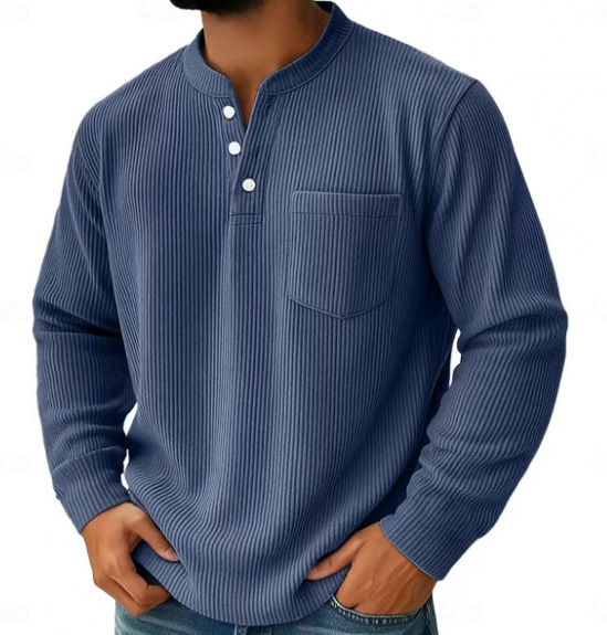 Men's Retro Corduroy Pocket Casual Long-Sleeve Henley Shirt