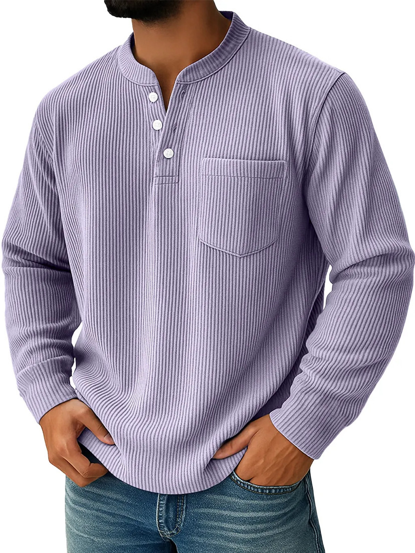 Men's Retro Corduroy Pocket Casual Long-Sleeve Henley Shirt