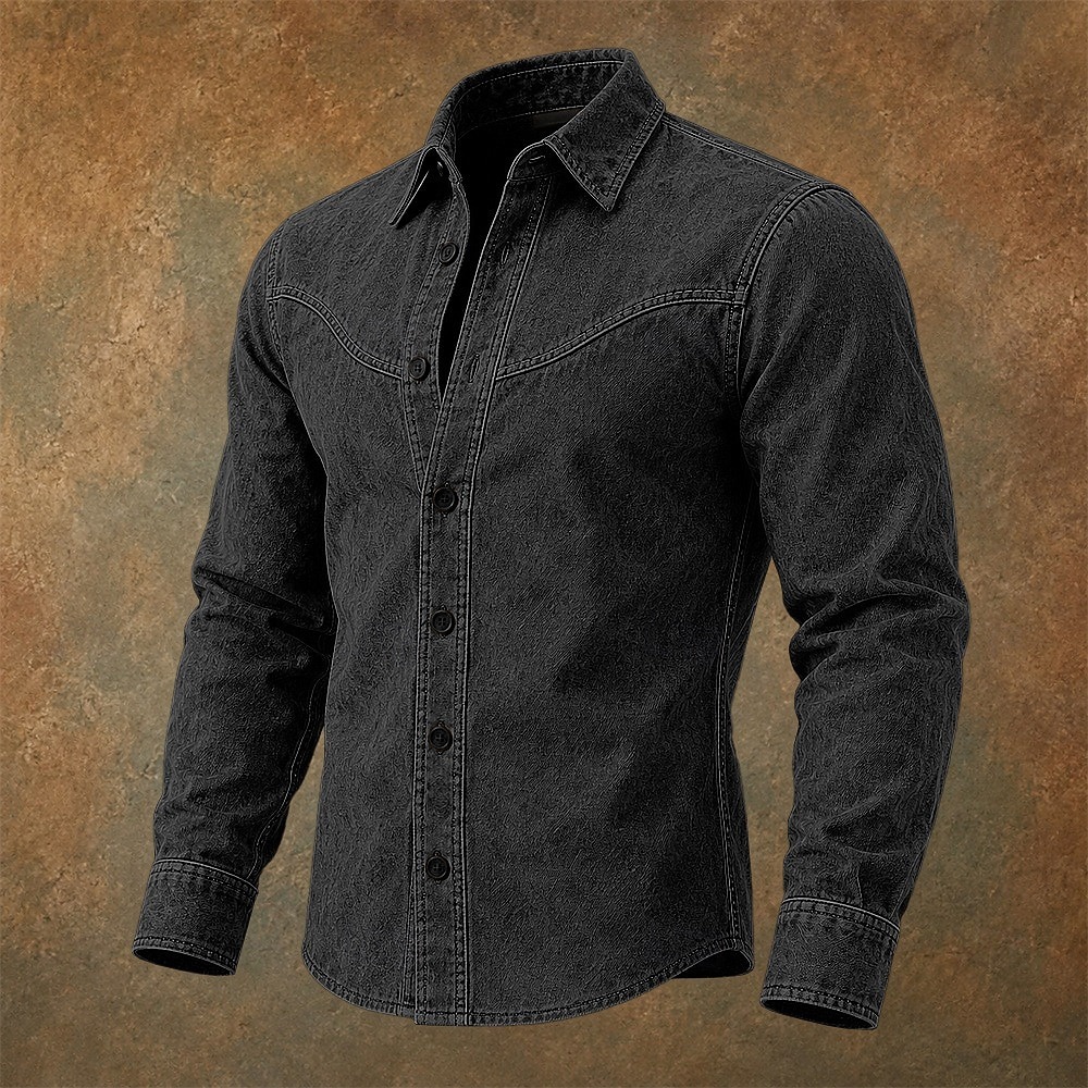 SoftFade&trade; Men Shirt Casual Shirt Demin Shirt Acid Wash Shirt Garment Dyed Black Burgundy Navy Blue Green Gray Long Sleeve Plain Shirt Collar Casual Daily Clothing Apparel Elegant Fashion Casual 2026 - $33.99 &ndash;P3