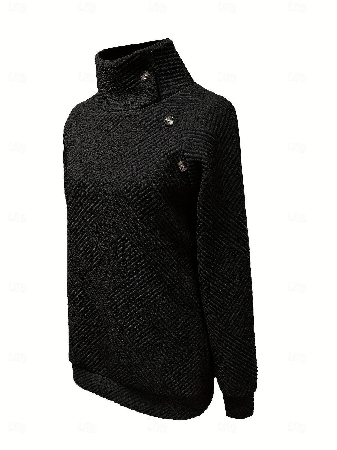 Women's Textured Pullover Sweatshirt Patchwork Buttons Vintage Long Sleeve High Neck Long Tops Casual claret Black Gray Fall Winter 2026 - $27.99 &ndash;P4