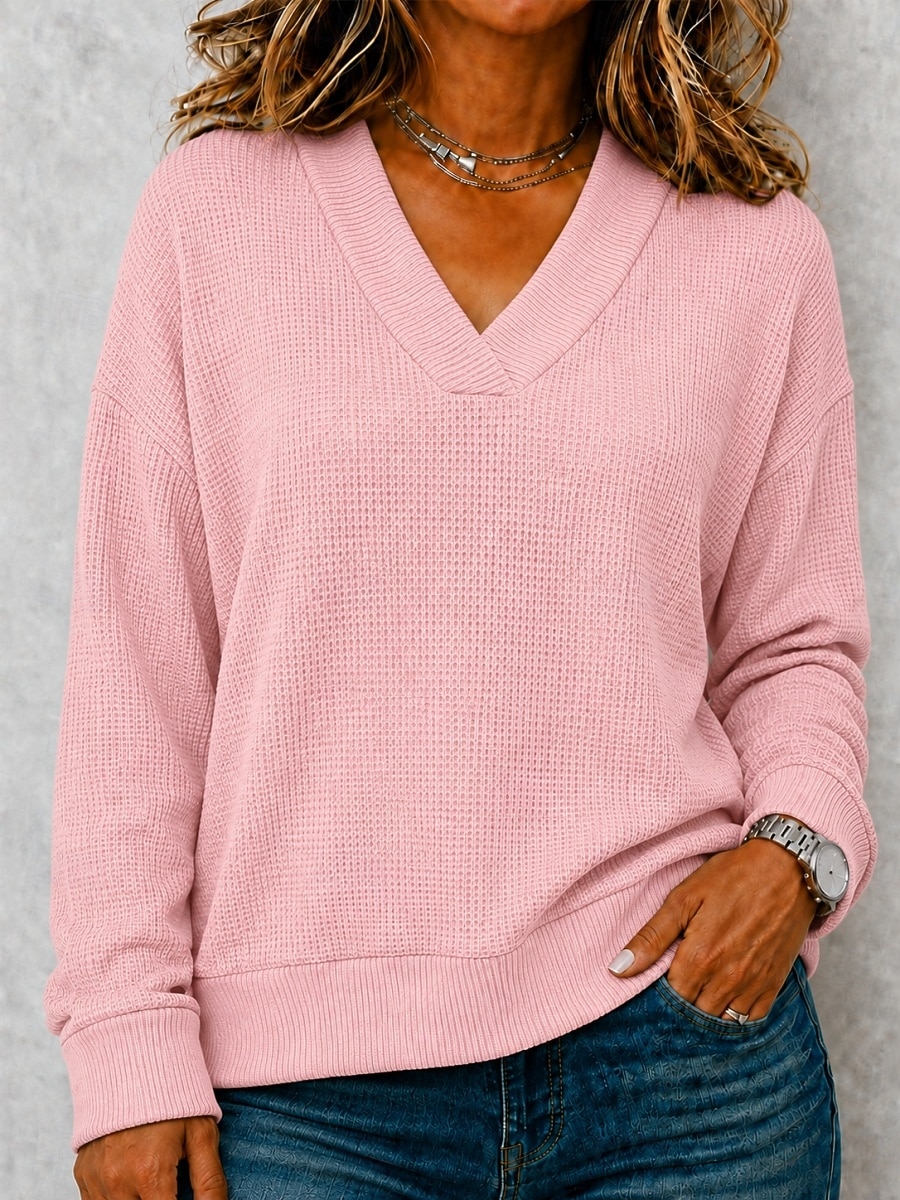 Halloween Women's Waffle Shirt Knit Shirts Plain Fashion Stylish Classic Long Sleeve V Neck Regular Tops Casual Daily Going out Blue Pink Wine Brown Green Fall Winter 2026 - $25.99 &ndash;P4
