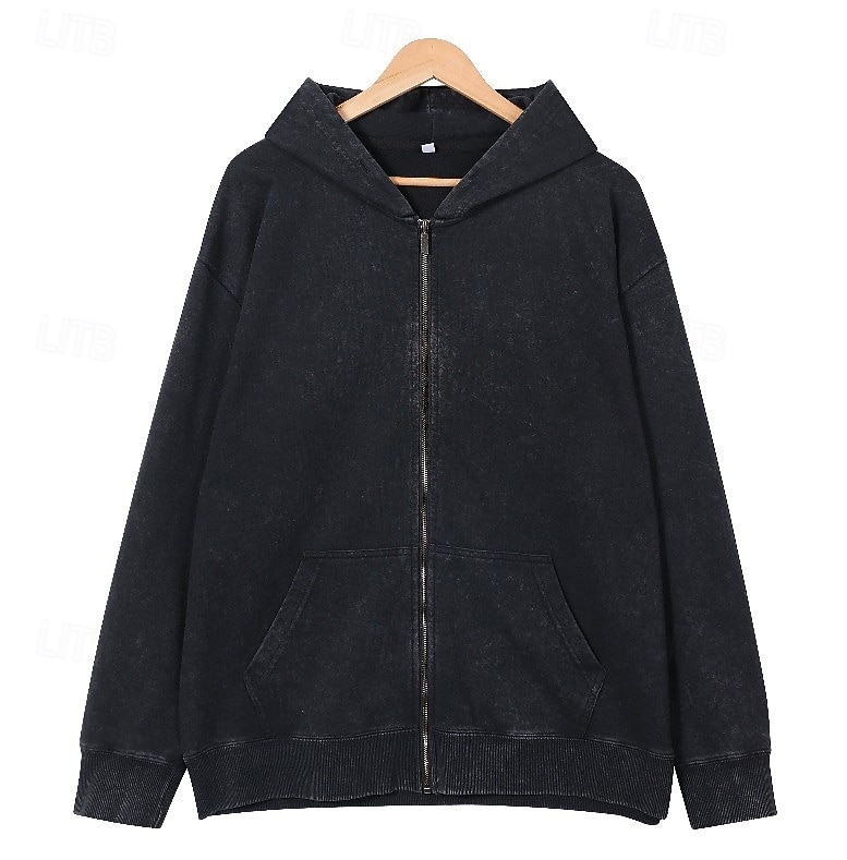 Women's Cotton Vintage wash Zip Up Hoodies Plain Active Vintage Casual Long Sleeve Hooded Regular Tops Casual Home Street Black Pink Light Purple Green Rose Red Spring Fall Winter 2026 - $39.99 &ndash;P17