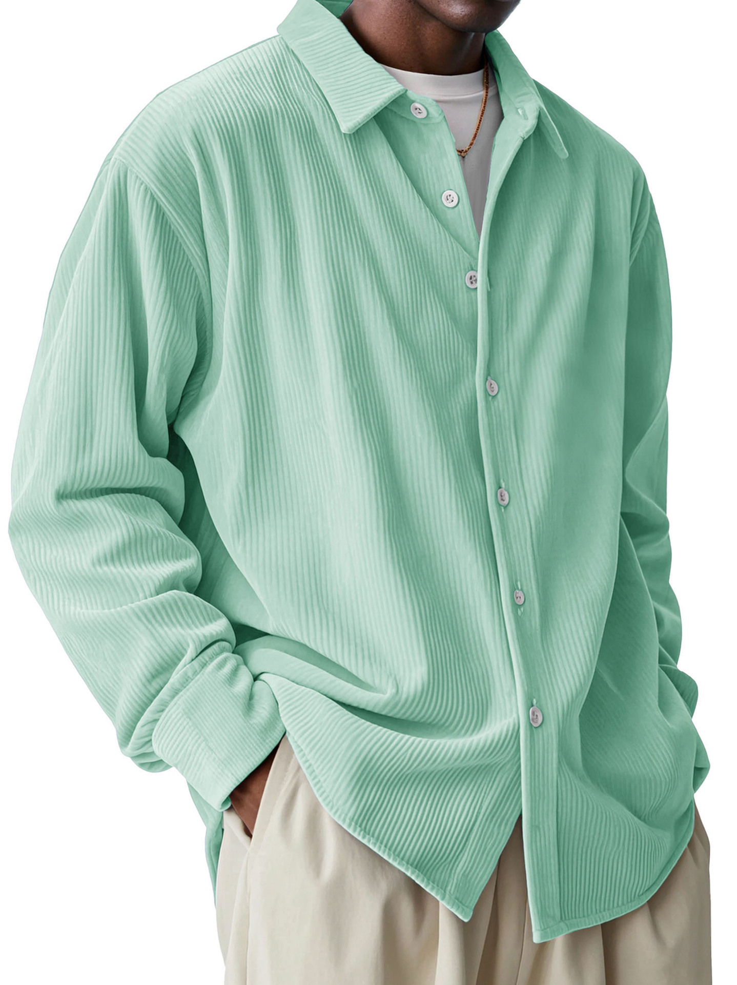 Men's Stylish Casual Ribbed Lapel Long-sleeved Shirt