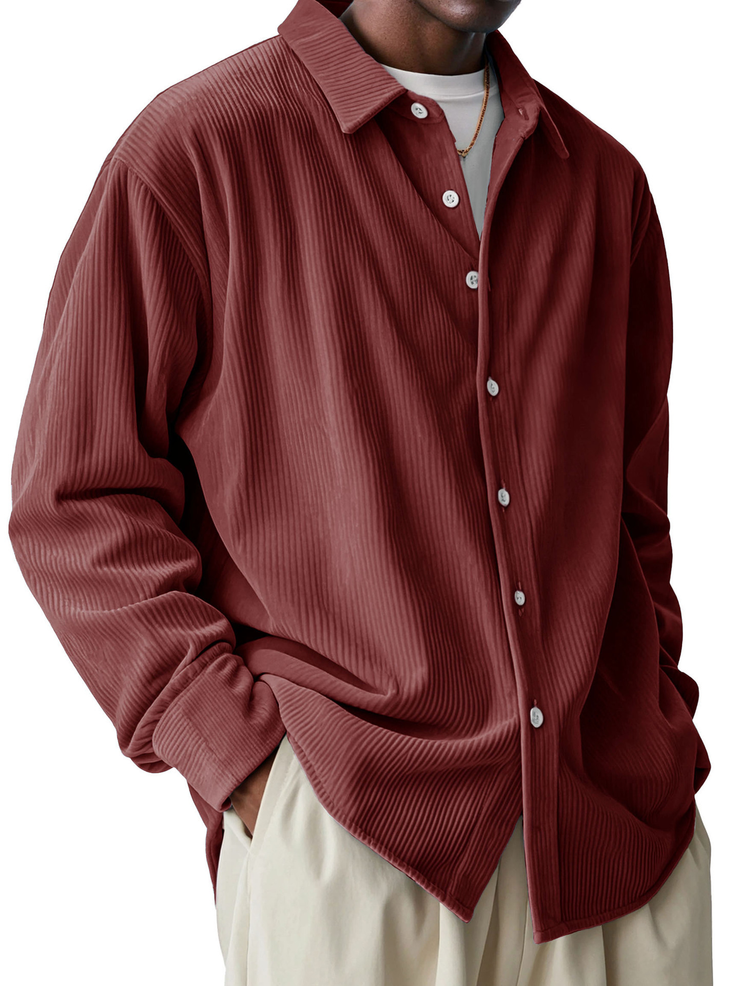 Men's Stylish Casual Ribbed Lapel Long-sleeved Shirt