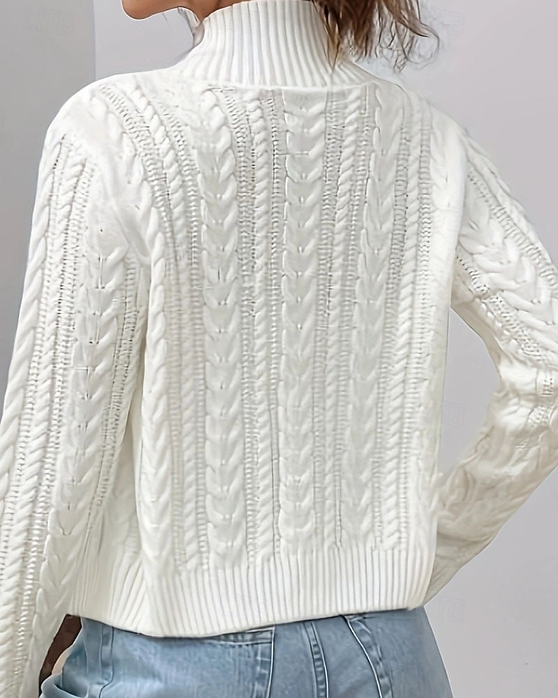 Women's Sweater Cardigan Elegant Fashion Cute Solid Color Stand Collar Zipper Knitted Print Long Sleeve Regular Tops Knit Daily Outdoor Holiday White Wine Red Fall Winter 2026 - €29.99 –P2