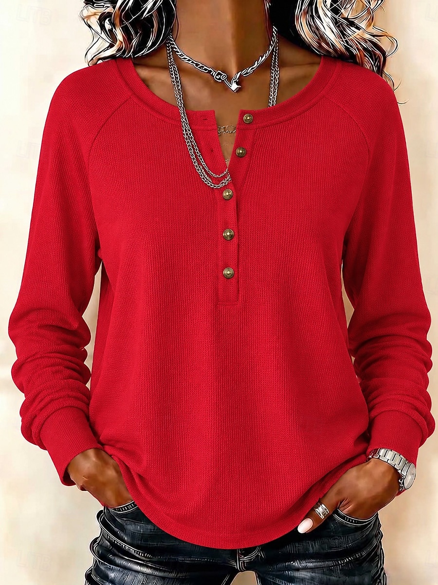Women's Waffle Shirt Solid Color Fashion Daily Stylish Long Sleeve Long Tops Casual Blue White Black Light Green Red Fall 2026 - $31.99 &ndash;P8