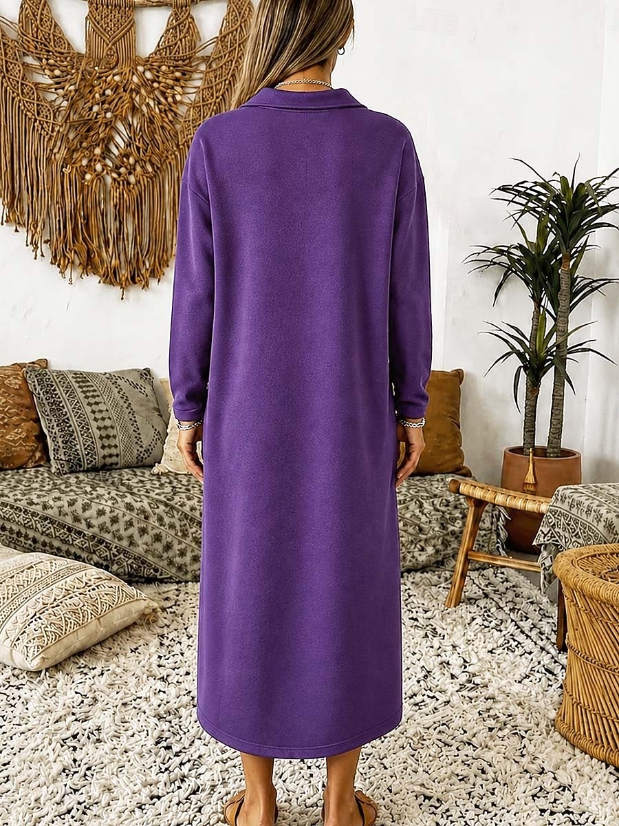 Women's Midi Dress Shift Dress T Shirt Dress Tee Dress Casual Home Outdoor Going out Loose Fit Solid Color Long Sleeve Lapel Blue Black Camel Purple Summer Fall Winter 2026 - $29.99 &ndash;P2