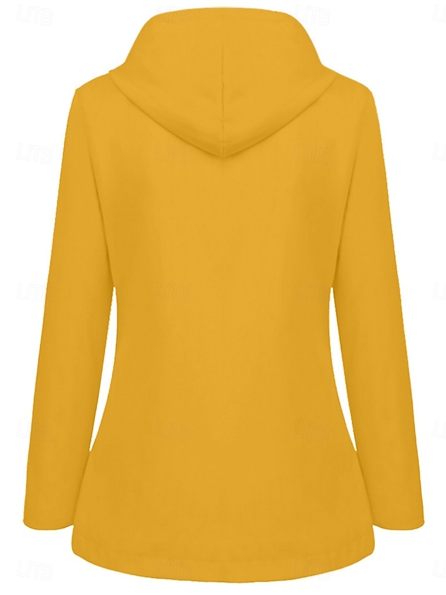 Women's Hoodie Jacket Waterproof Comfortable Pocket Buttons Casual Plain Vacation Street Casual Daily Wear Single Breasted Regular Hooded Regular Fit Long Sleeve Outerwear Yellow Red Navy Blue Spring 2026 - $41.99 &ndash;P10