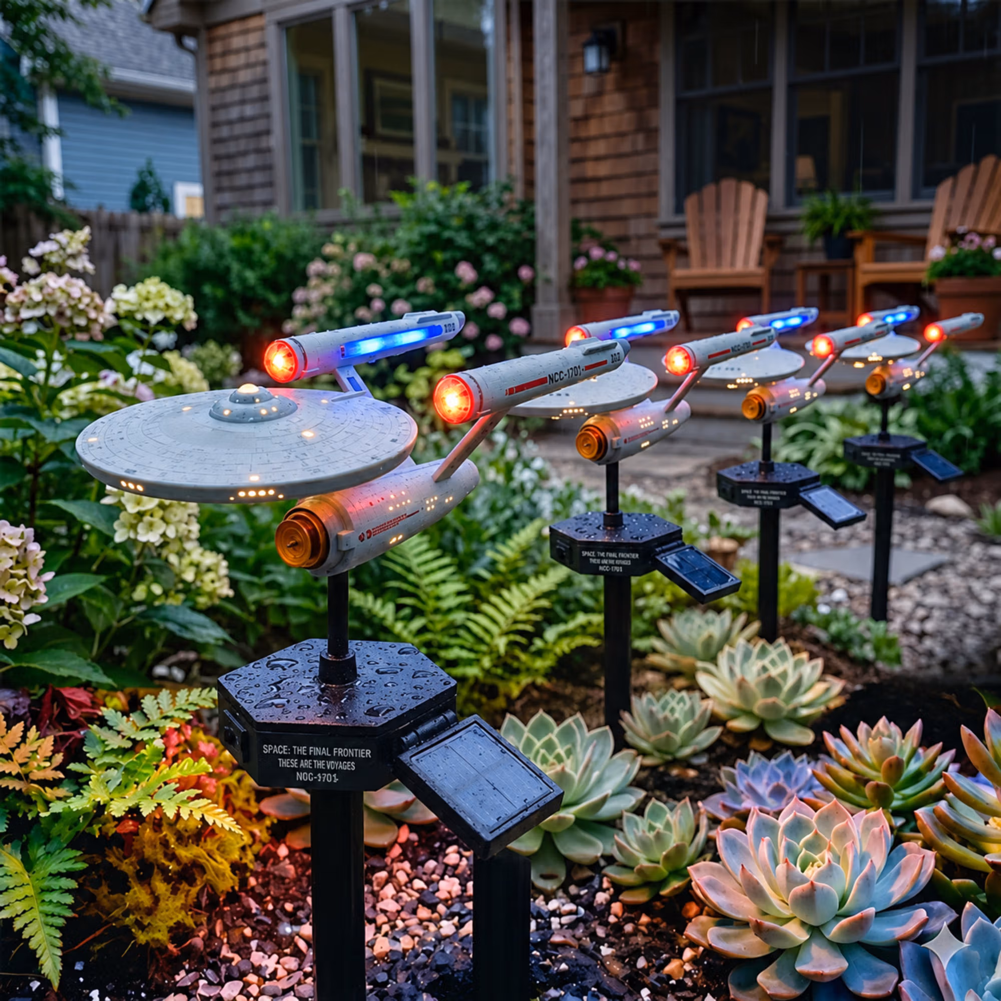 60th Anniversary Solar Garden Stake Light, Sci-Fi Spaceship Inspired Outdoor LED Yard Decor, Collectible Solar Pathway Lamp, Gift for Fans