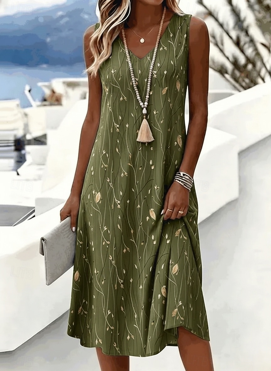 Women's Midi Dress Sundress A Line Dress Off The Shoulder Dress Vacation Holiday Regular Fit Floral Graphic Geometric Sleeveless V Neck Blue Red Green Summer Spring Fall Winter 2026 - $34.99 &ndash;P3