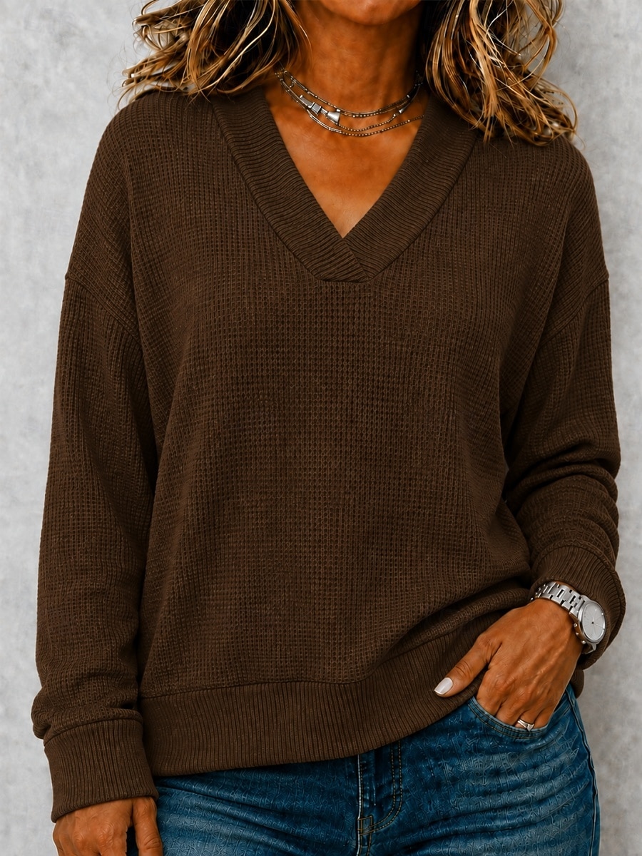 Halloween Women's Waffle Shirt Knit Shirts Plain Fashion Stylish Classic Long Sleeve V Neck Regular Tops Casual Daily Going out Blue Pink Wine Brown Green Fall Winter 2026 - $25.99 &ndash;P3