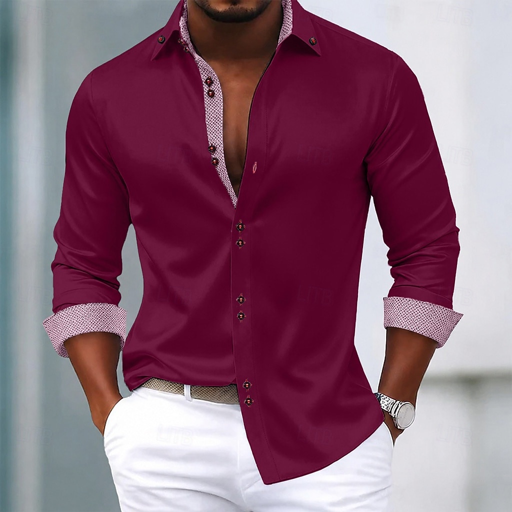 Men's Shirt Dress Shirt Non Iron Shirt Button Up Shirt Color Block Casual Daily Light Blue Black White Pink Long Sleeve Turndown All Seasons Clothing Apparel Patchwork 2026 - $31.99 –P7