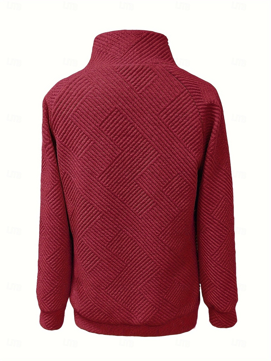Women's Textured Pullover Sweatshirt Patchwork Buttons Vintage Long Sleeve High Neck Long Tops Casual claret Black Gray Fall Winter 2026 - $27.99 &ndash;P5