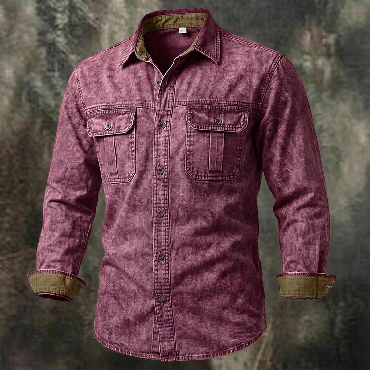 SoftFade&trade; Men Shirt Western Shirt Garment Dyed Acid Wash Shirt Blue Black Red Purple Green Long Sleeve Plain Shirt Collar Casual Daily Patchwork Clothing Apparel Elegant Fashion Casual 2026 - $33.99 &ndash;P10