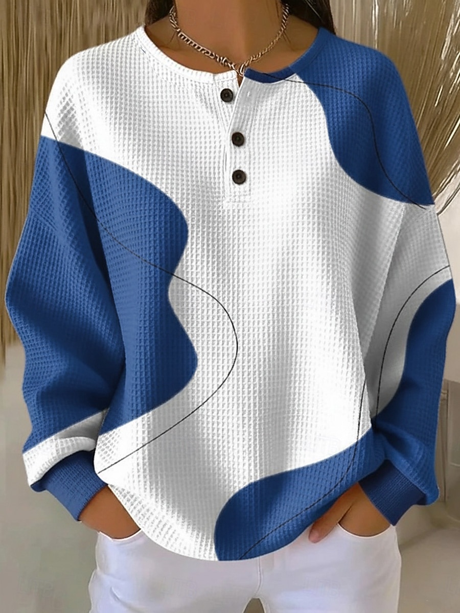 Women's Pullover Sweatshirt Abstract Casual Long Sleeve Round Neck Regular Tops Casual Dailywear Blue White Yellow Pink Red Spring Fall 2026 - $28.99 &ndash;P4